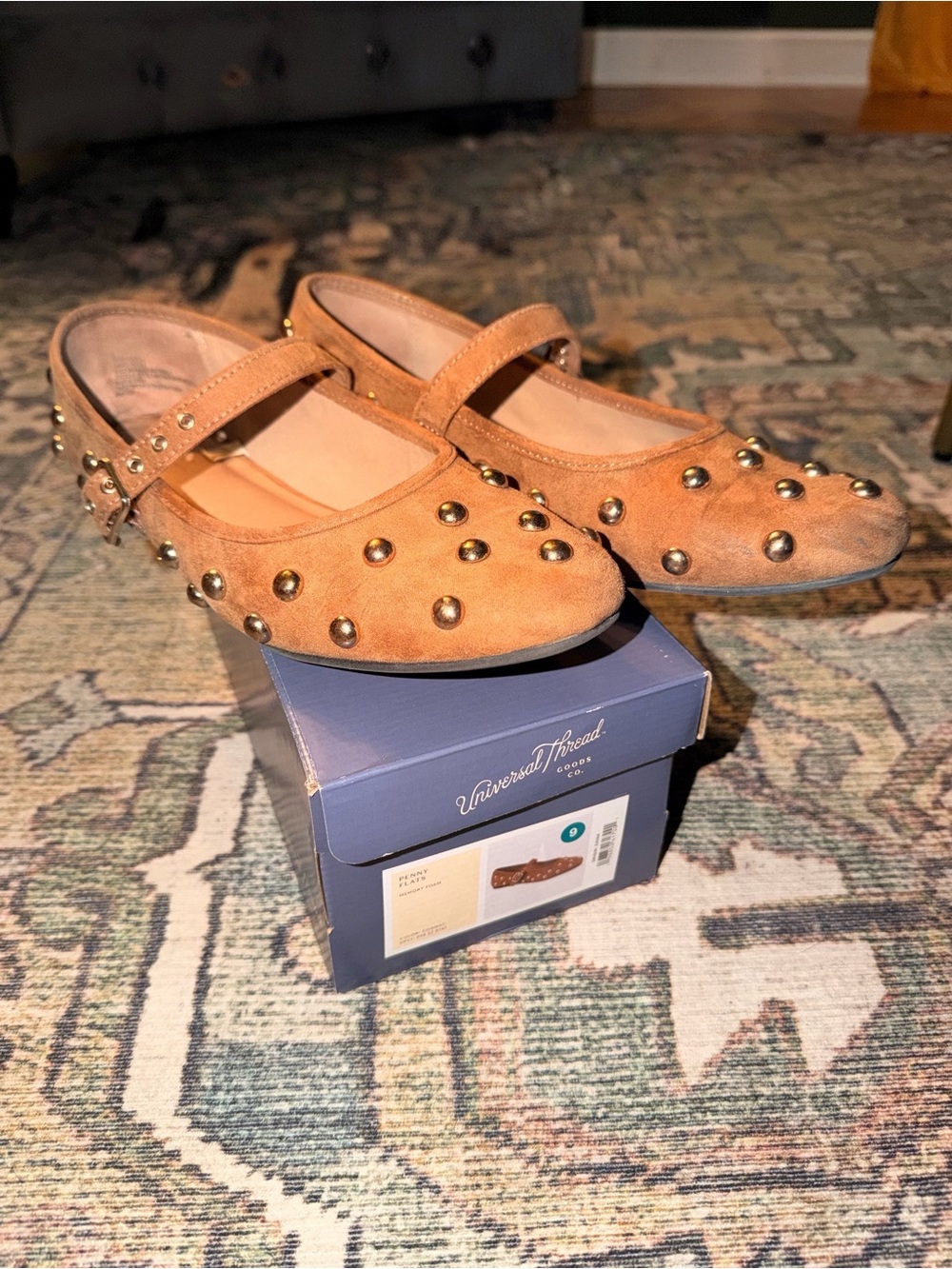 Universal Thread Cognac/Tan Studded Mary Jane Flats